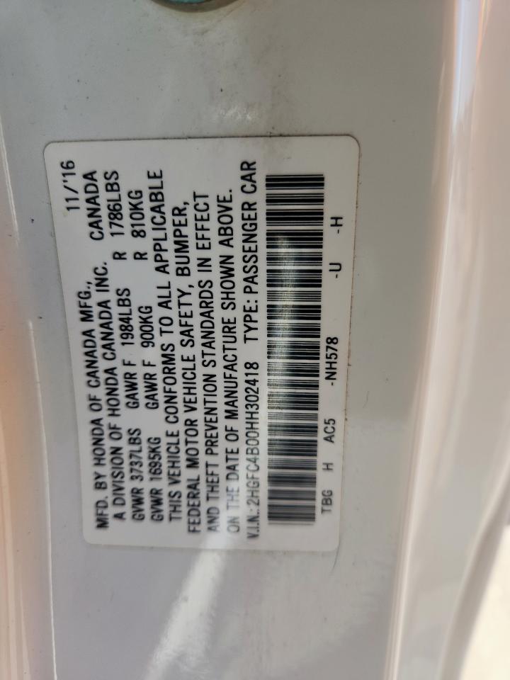 2017 Honda Civic Lx VIN: 2HGFC4B00HH302418 Lot: 84614625