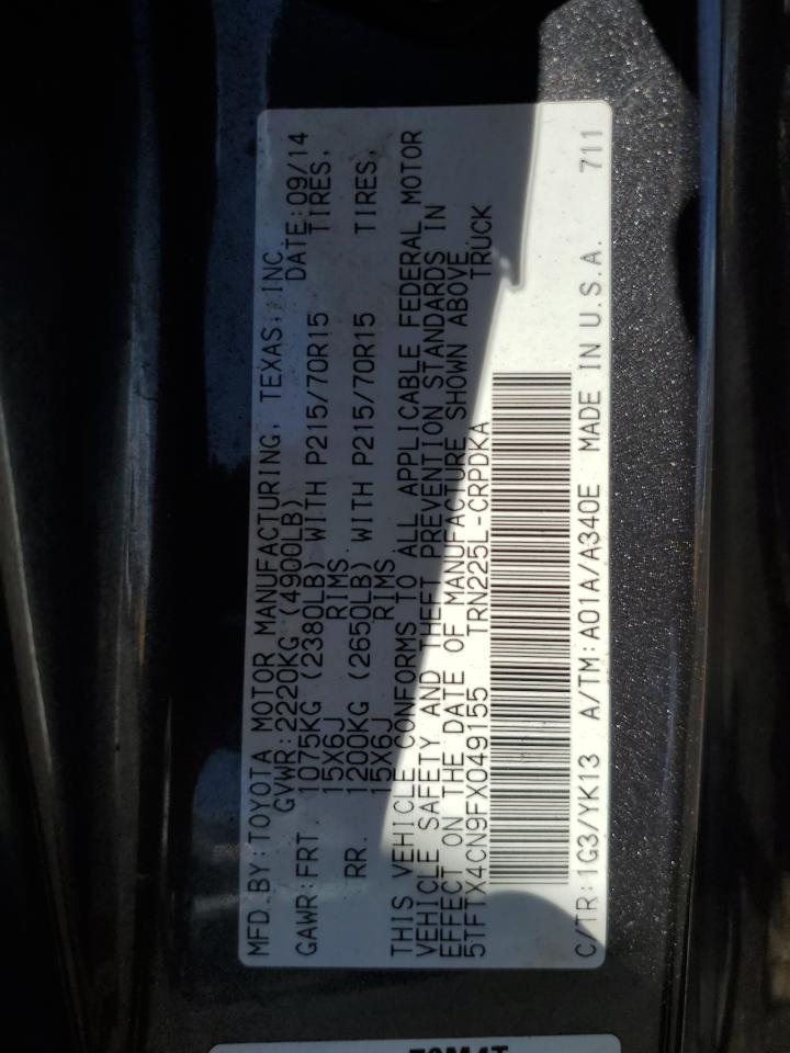 2015 Toyota Tacoma Access Cab VIN: 5TFTX4CN9FX049155 Lot: 82248585