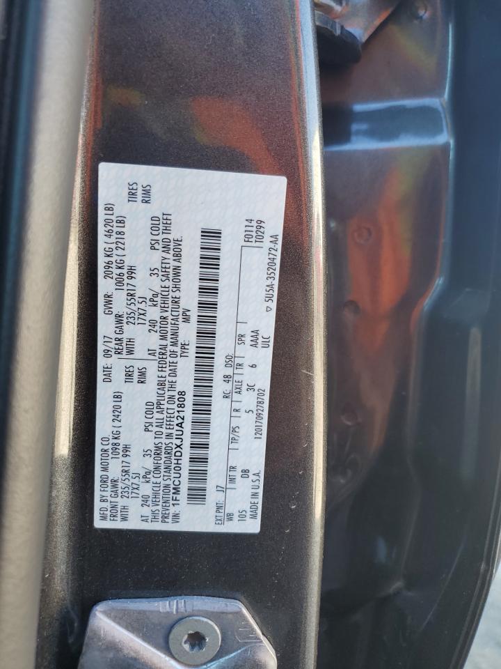 2018 Ford Escape Sel VIN: 1FMCU0HDXJUA21808 Lot: 89435355