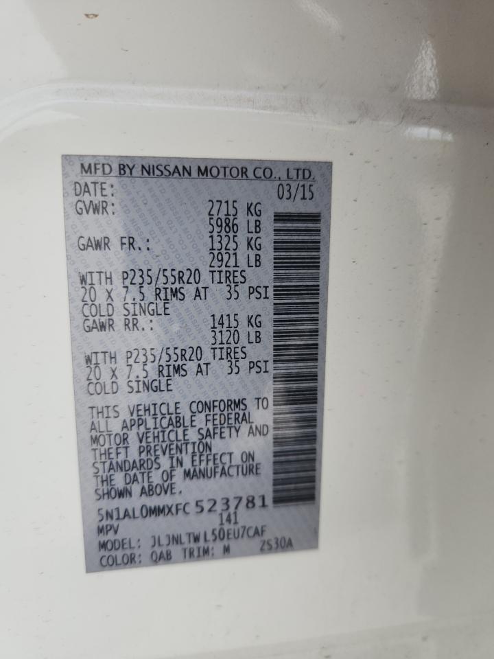 2015 Infiniti Qx60 VIN: 5N1AL0MMXFC523781 Lot: 90400875