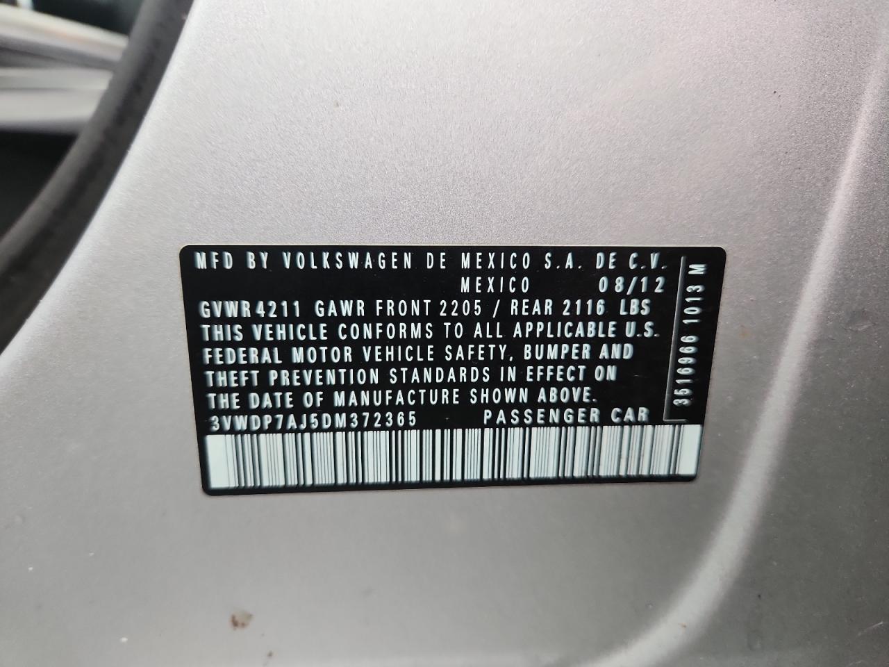 2013 Volkswagen Jetta Se VIN: 3VWDP7AJ5DM372365 Lot: 86296995