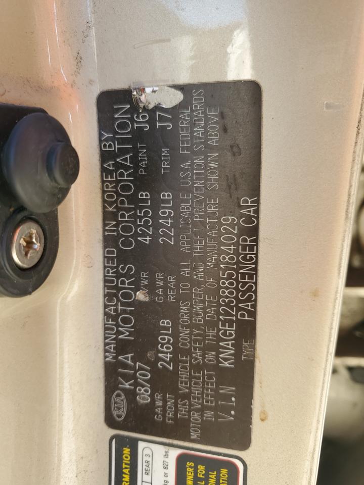 2008 Kia Optima Lx VIN: KNAGE123885184029 Lot: 85957905