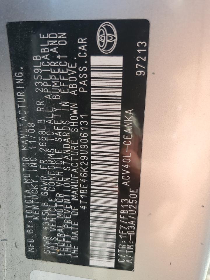 2009 Toyota Camry Base VIN: 4T1BE46K29U906131 Lot: 82262845