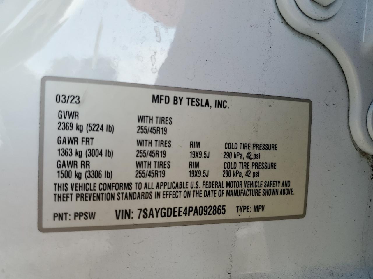 2023 Tesla Model Y VIN: 7SAYGDEE4PA092865 Lot: 90322225