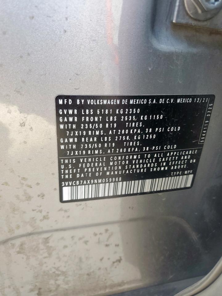 2022 Volkswagen Tiguan Se R-Line Black VIN: 3VVCB7AX9NM059968 Lot: 85693555