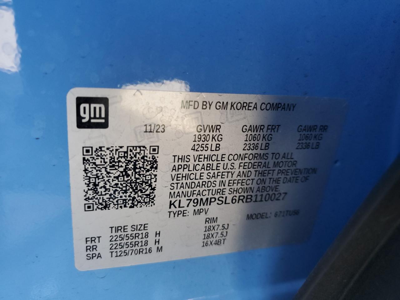 2024 Chevrolet Trailblazer Lt VIN: KL79MPSL6RB110027 Lot: 85140615