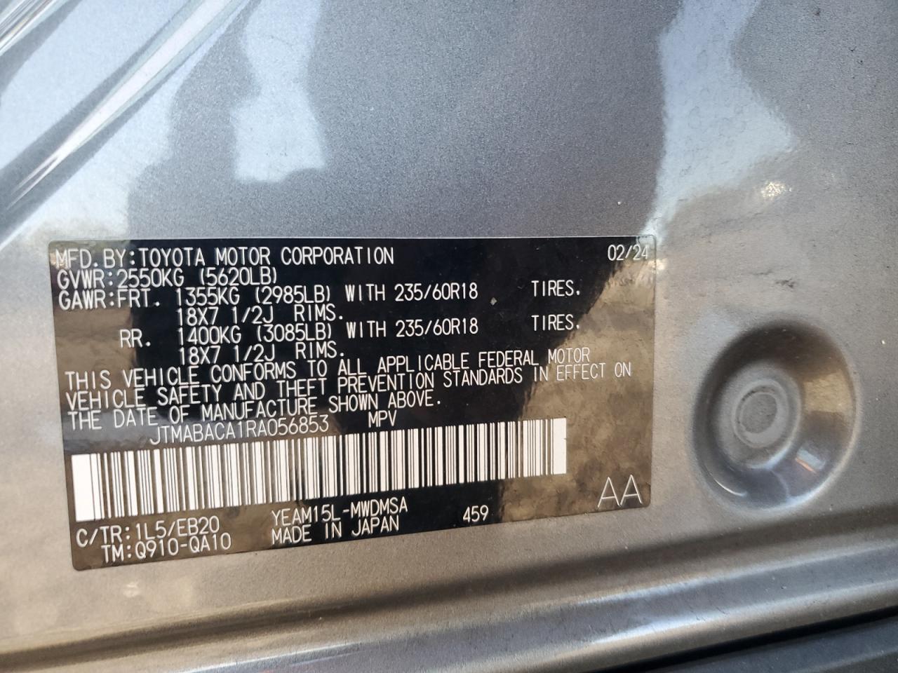 2024 Toyota Bz4X Xle VIN: JTMABACA1RA056853 Lot: 90807355