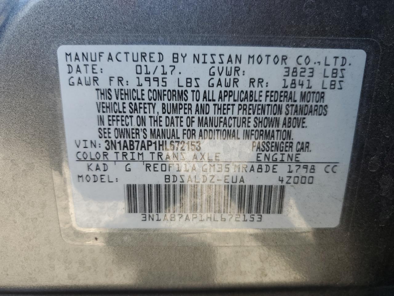 2017 Nissan Sentra S VIN: 3N1AB7AP1HL672153 Lot: 82370255