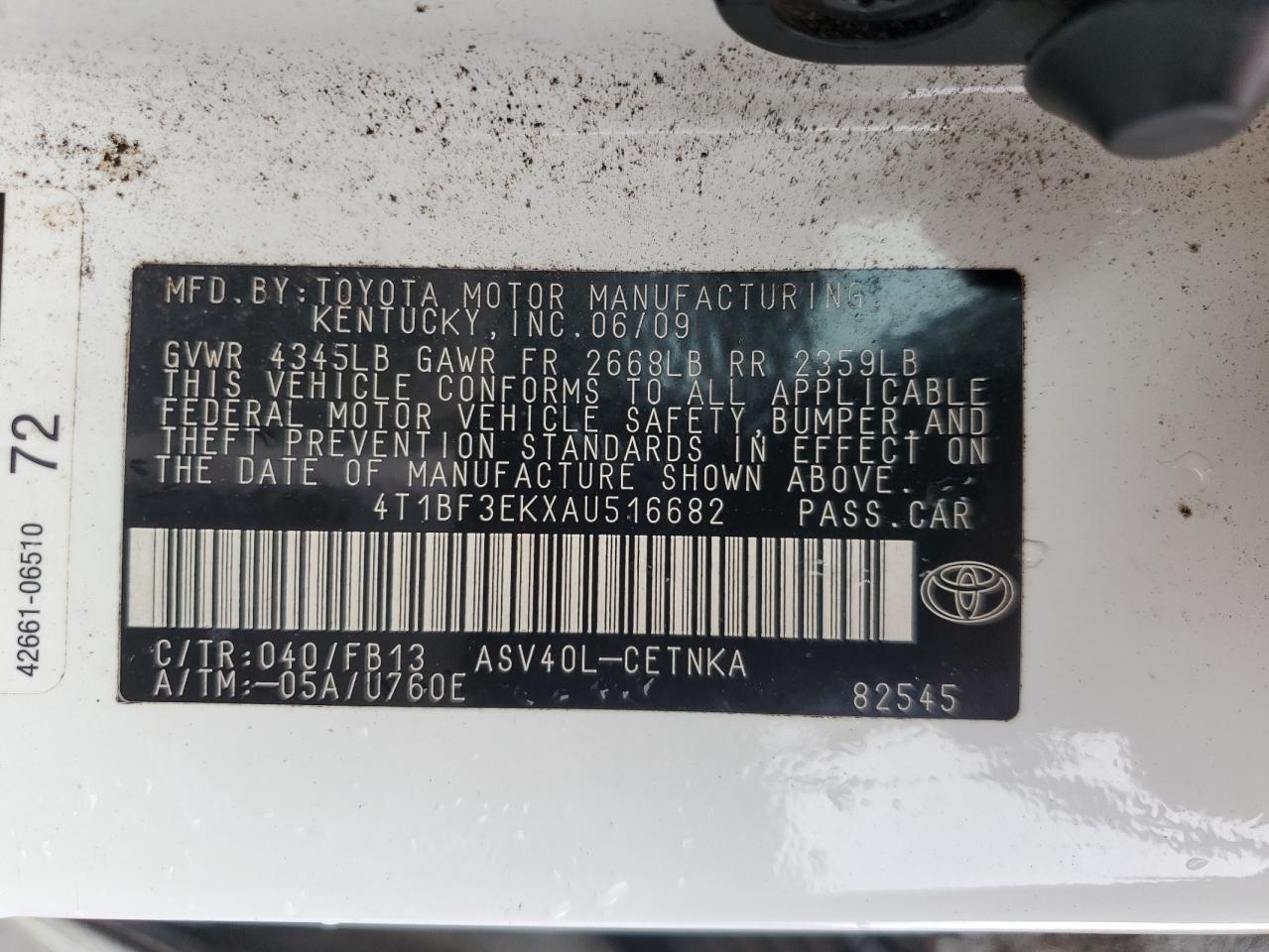 2010 Toyota Camry Base VIN: 4T1BF3EKXAU516682 Lot: 85270875