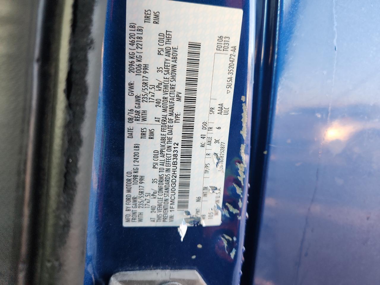 2017 Ford Escape Se VIN: 1FMCU0GD2HUB38312 Lot: 90482085