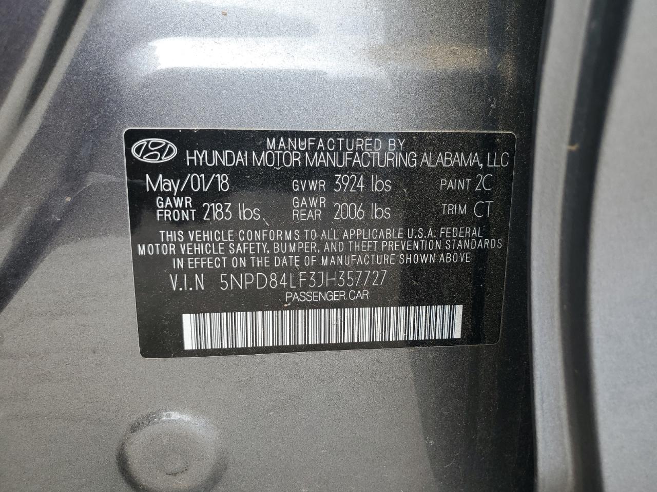 2018 Hyundai Elantra Sel VIN: 5NPD84LF3JH357727 Lot: 84575735