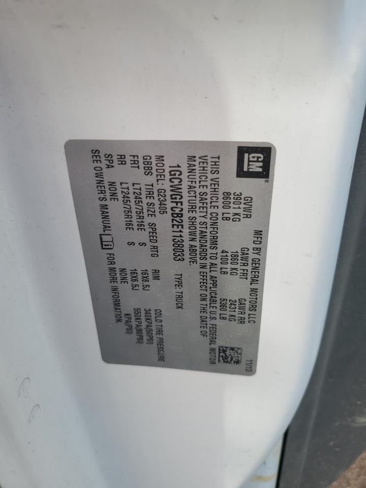 2014 Chevrolet Express G2500 VIN: 1GCWGFCB2E1138033 Lot: 82324135