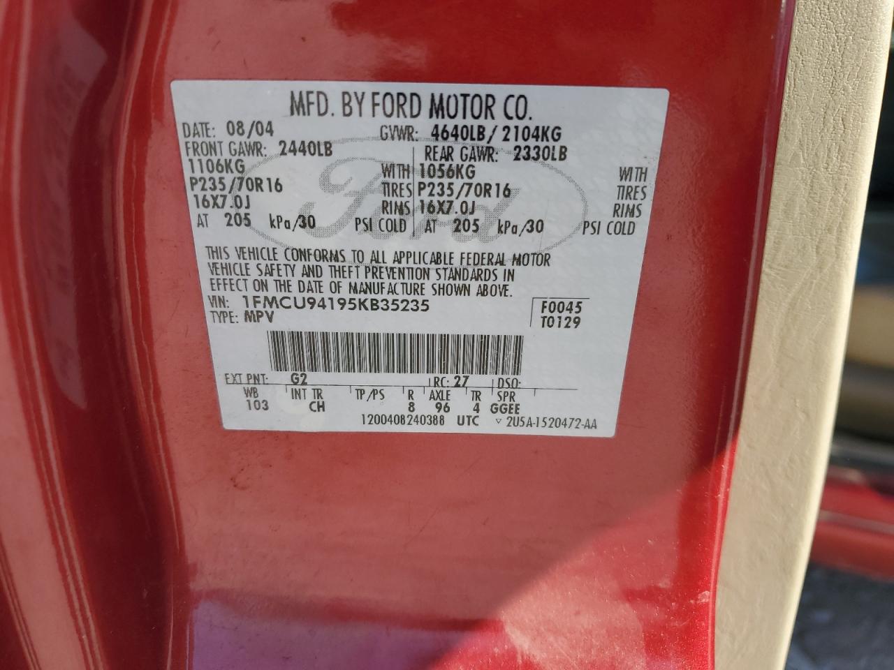 2005 Ford Escape Limited VIN: 1FMCU94195KB35235 Lot: 85708915