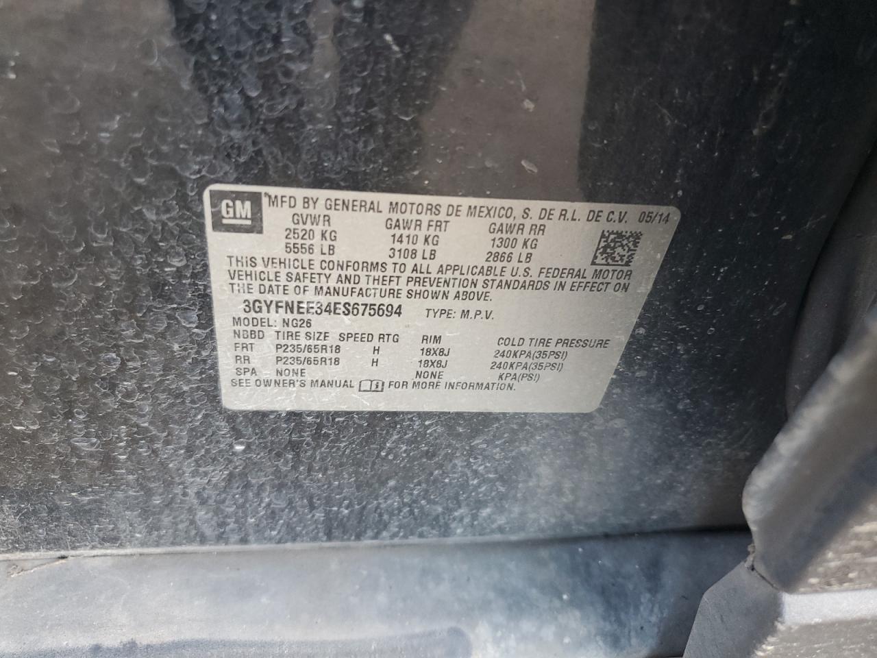 2014 Cadillac Srx Luxury Collection VIN: 3GYFNEE34ES675694 Lot: 85783305