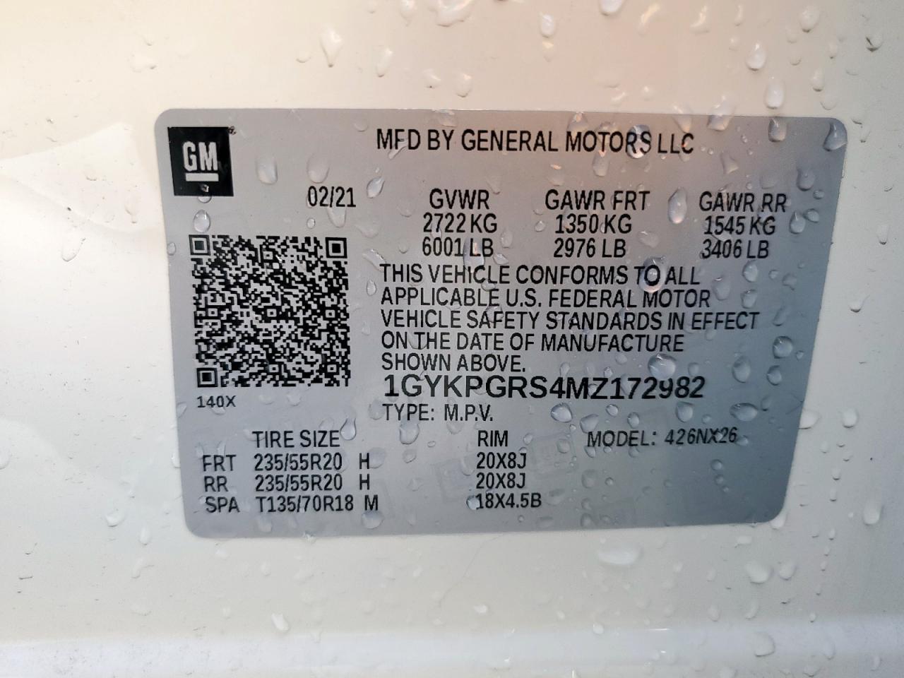 2021 Cadillac Xt6 Sport VIN: 1GYKPGRS4MZ172982 Lot: 85665165