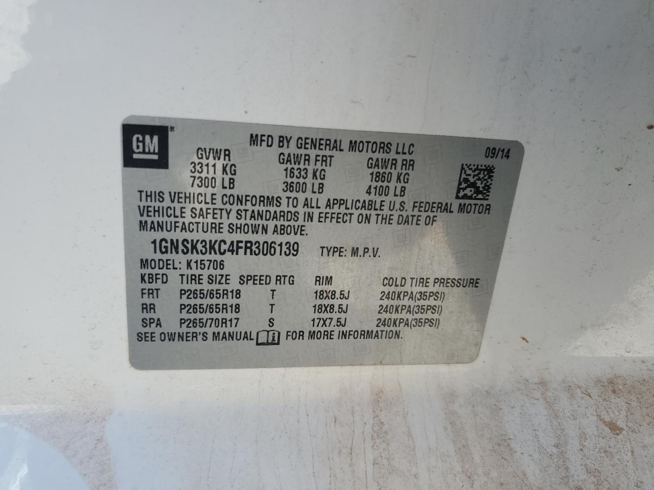 2015 Chevrolet Tahoe Special VIN: 1GNSK3KC4FR306139 Lot: 81577455