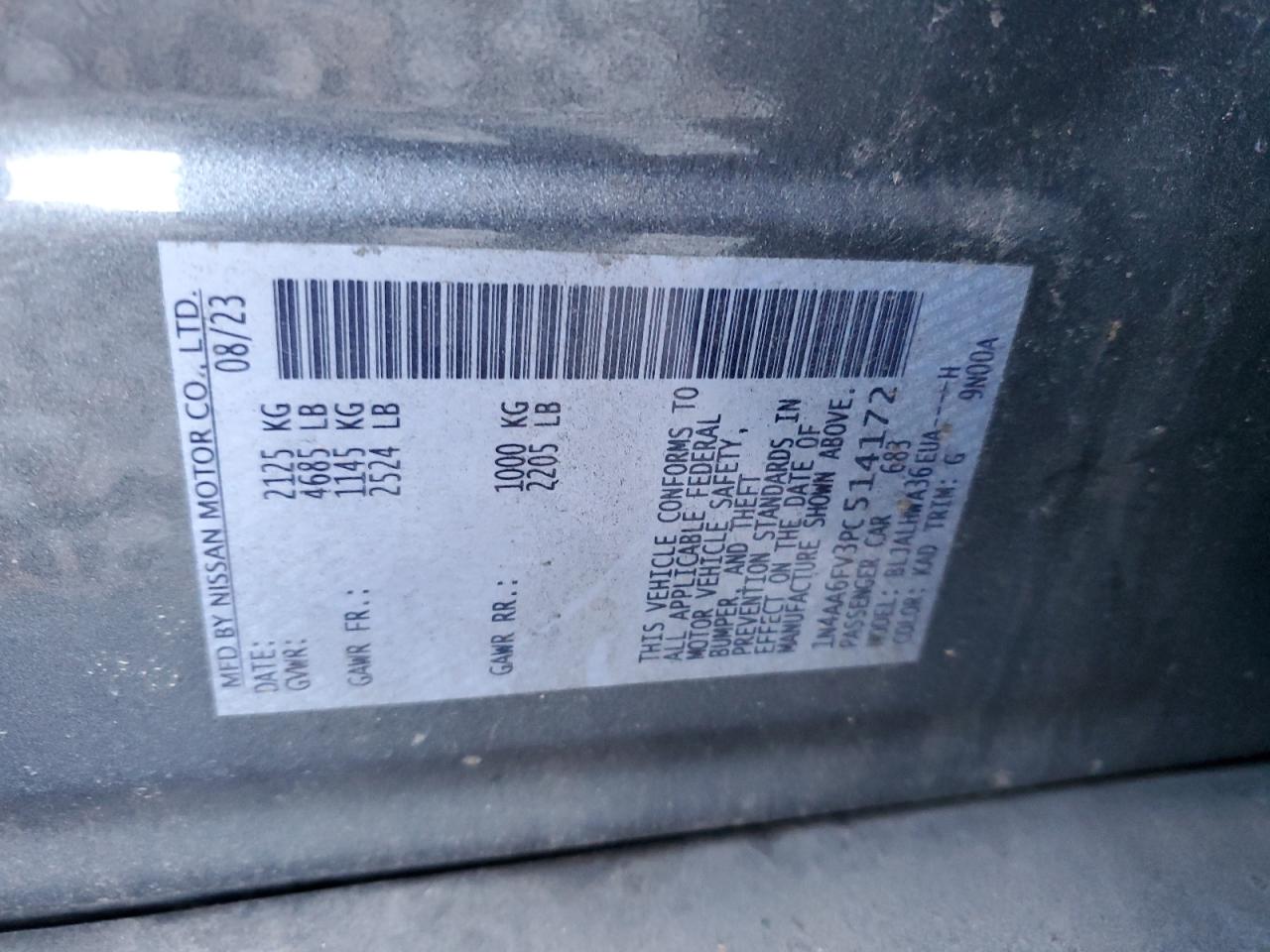 2023 Nissan Maxima Platinum VIN: 1N4AA6FV3PC514172 Lot: 82506825