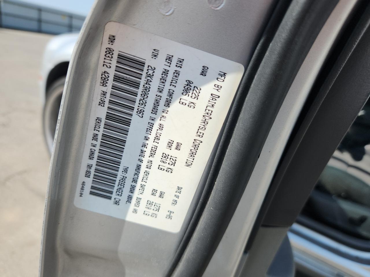 2006 Chrysler 300 VIN: 2C3KA43R06H261967 Lot: 82690745