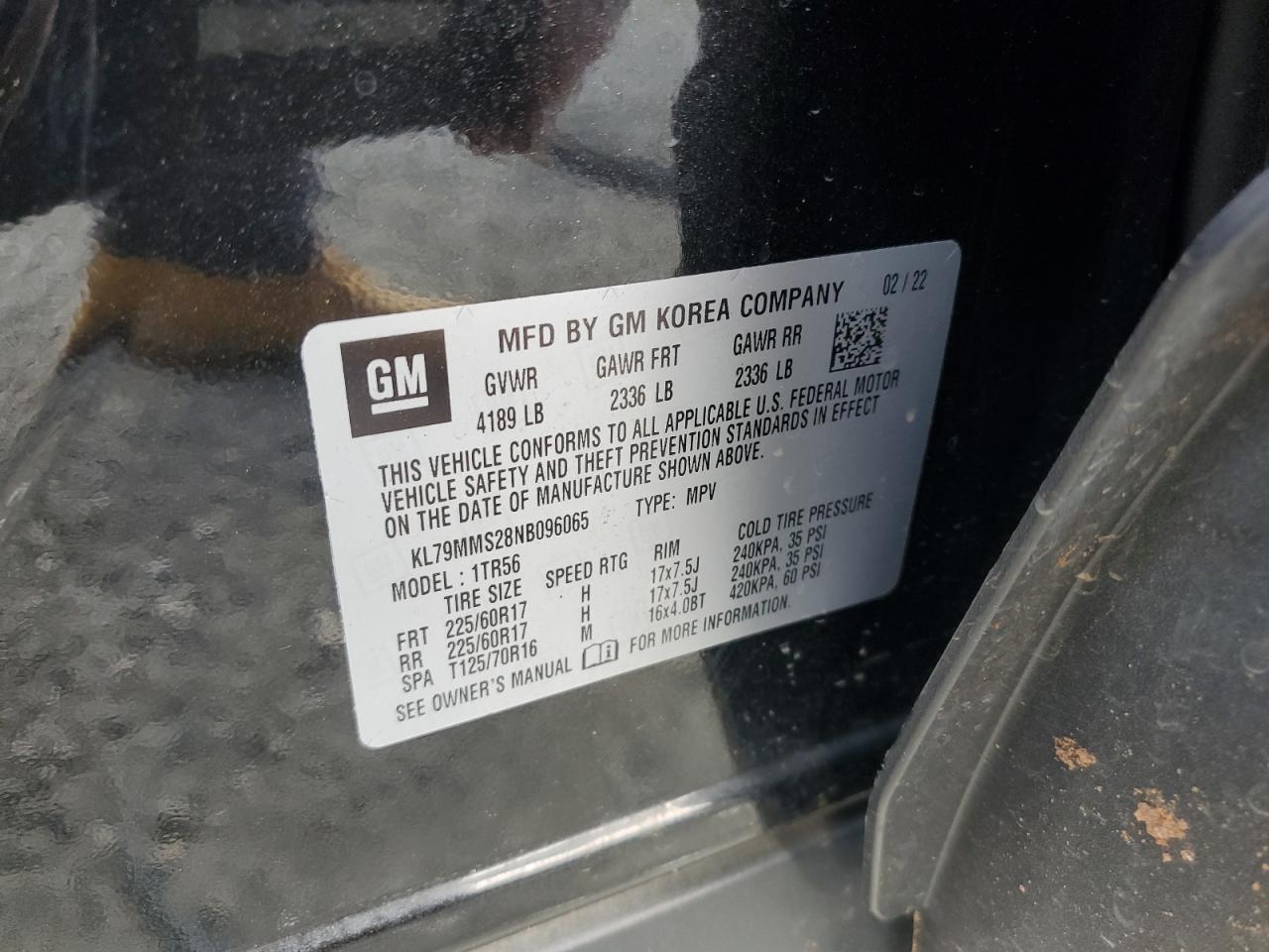 2022 Chevrolet Trailblazer Ls VIN: KL79MMS28NB096065 Lot: 85262675