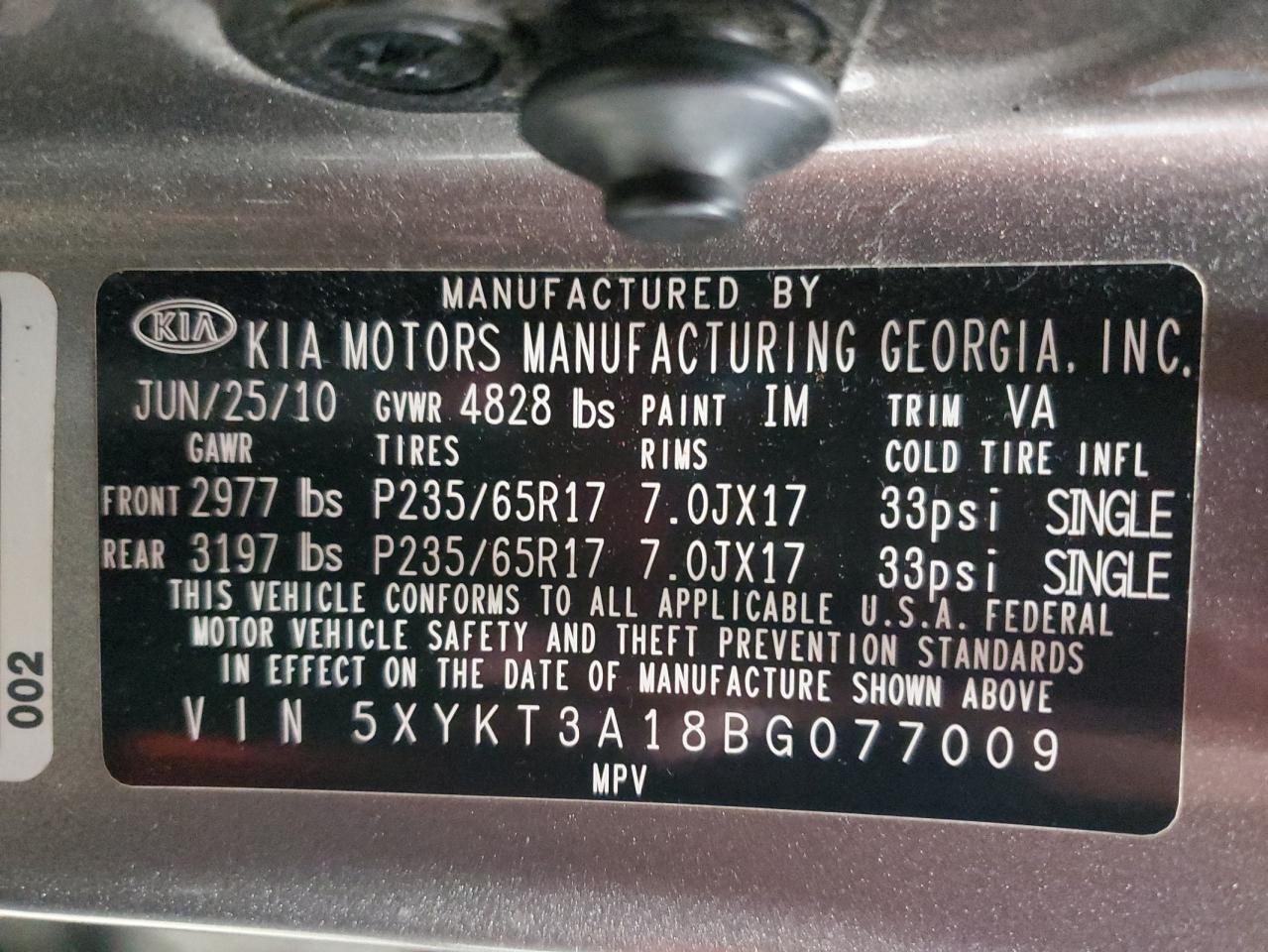 2011 Kia Sorento Base VIN: 5XYKT3A18BG077009 Lot: 85693805