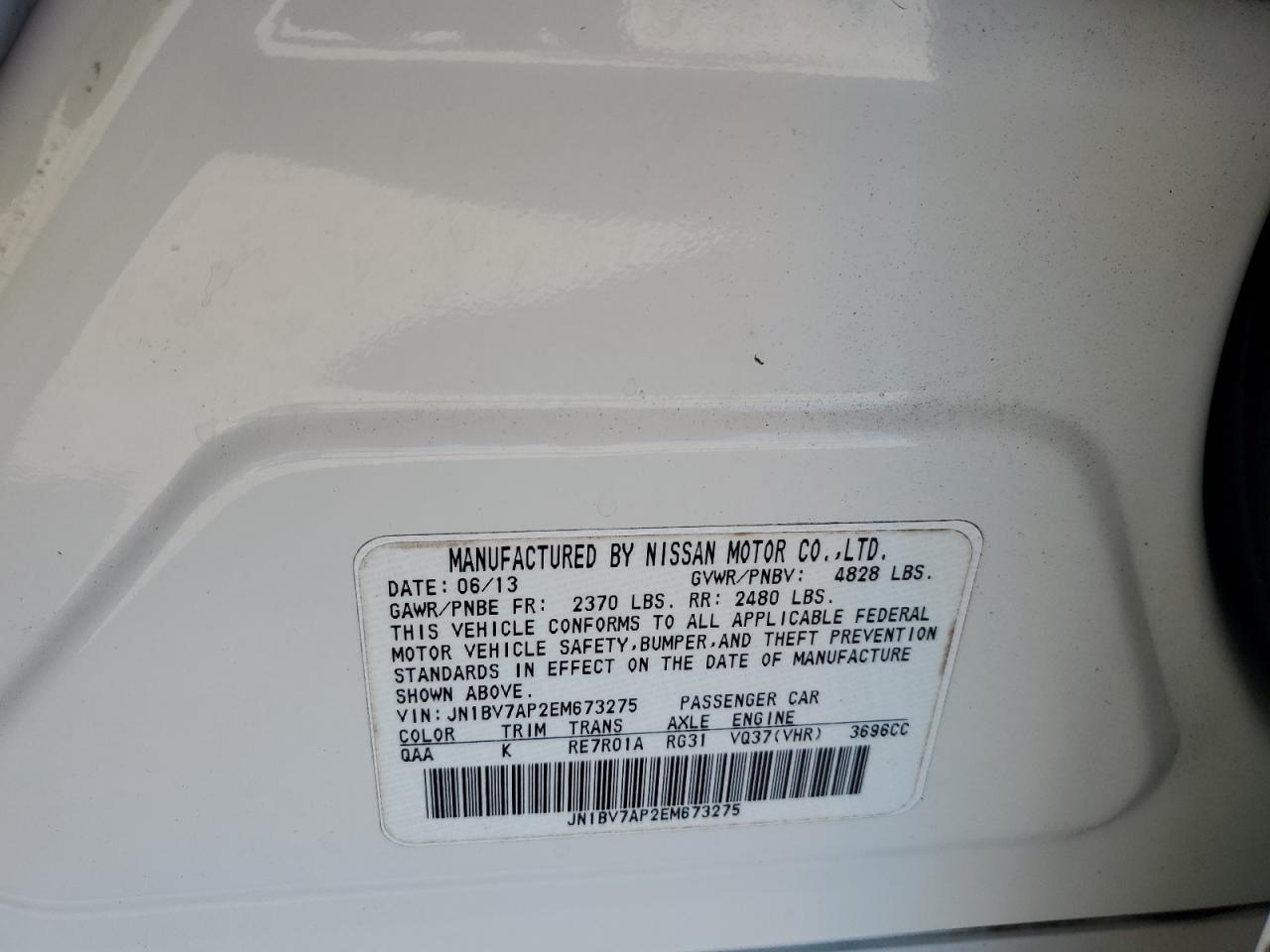 2014 Infiniti Q50 Base VIN: JN1BV7AP2EM673275 Lot: 82526775