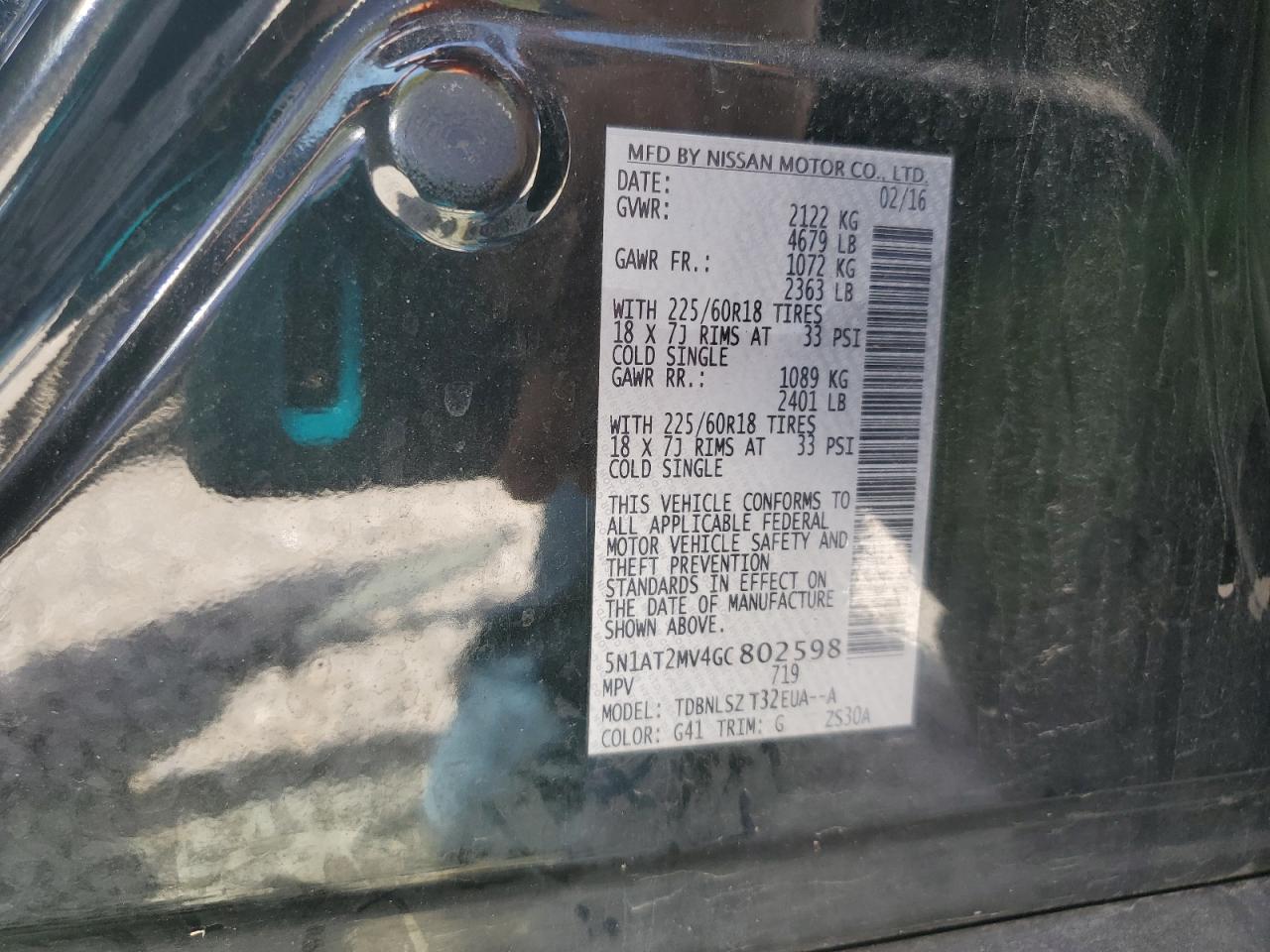 2016 Nissan Rogue S VIN: 5N1AT2MV4GC802598 Lot: 83984225