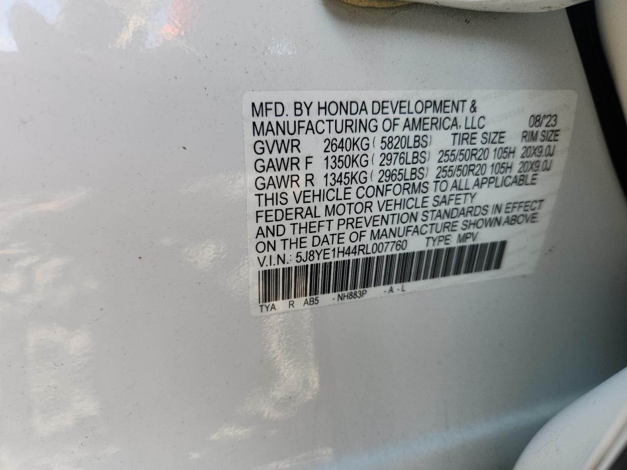 2024 Acura Mdx Technology VIN: 5J8YE1H44RL007760 Lot: 89446215