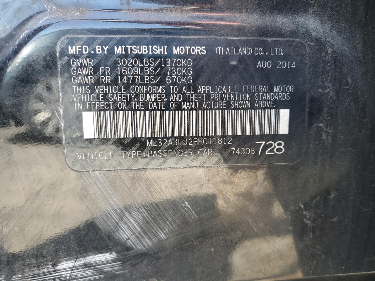 2015 Mitsubishi Mirage De VIN: ML32A3HJ2FH011812 Lot: 89564665