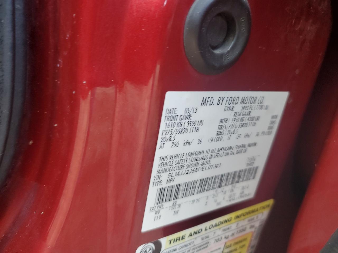 2013 Lincoln Navigator VIN: 5LMJJ2J55DEL07382 Lot: 86477855