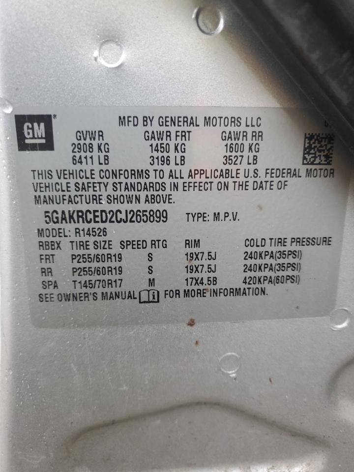 2012 Buick Enclave VIN: 5GAKRCED2CJ265899 Lot: 82279575