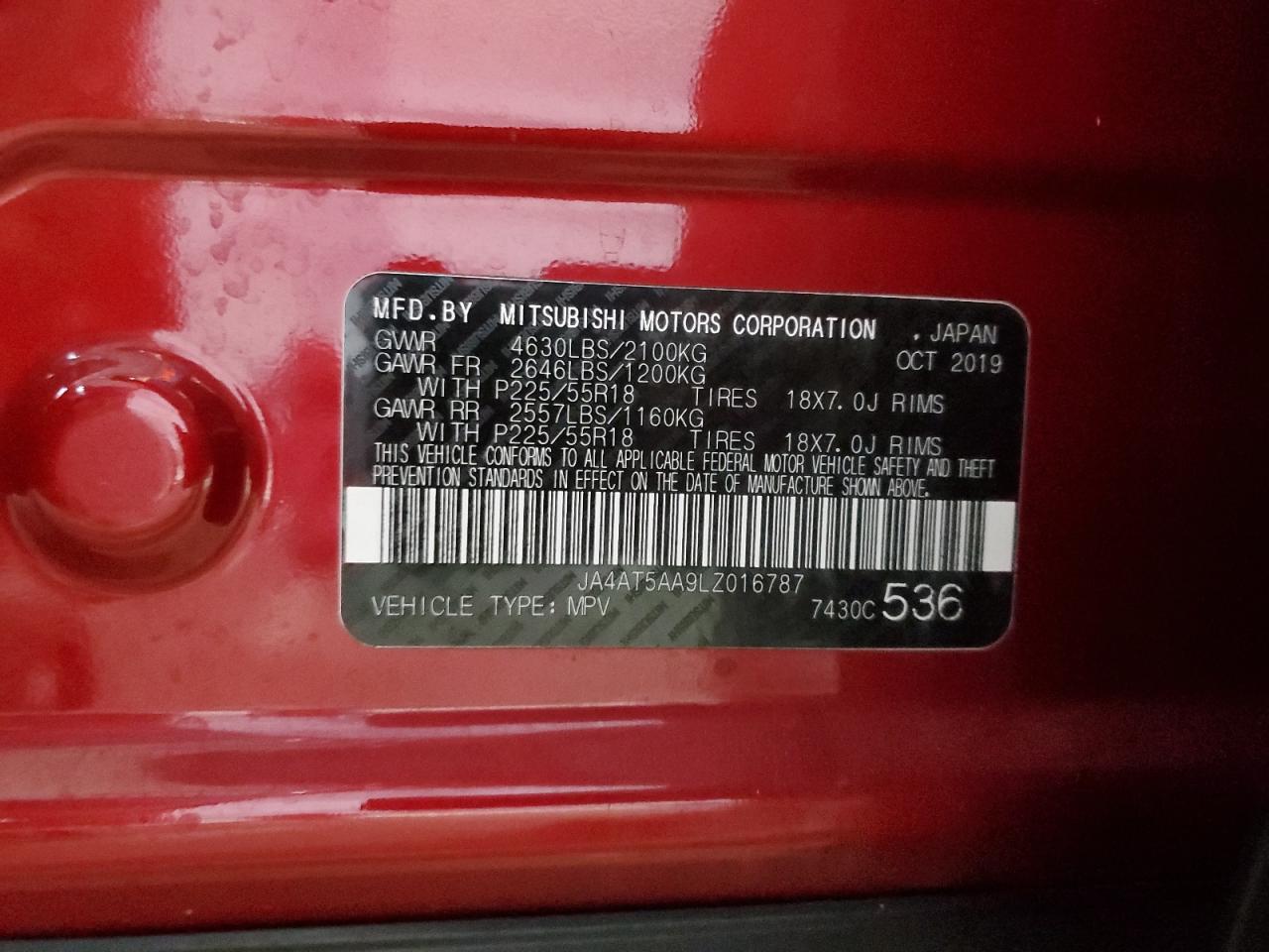 2020 Mitsubishi Eclipse Cross Se VIN: JA4AT5AA9LZ016787 Lot: 87251905