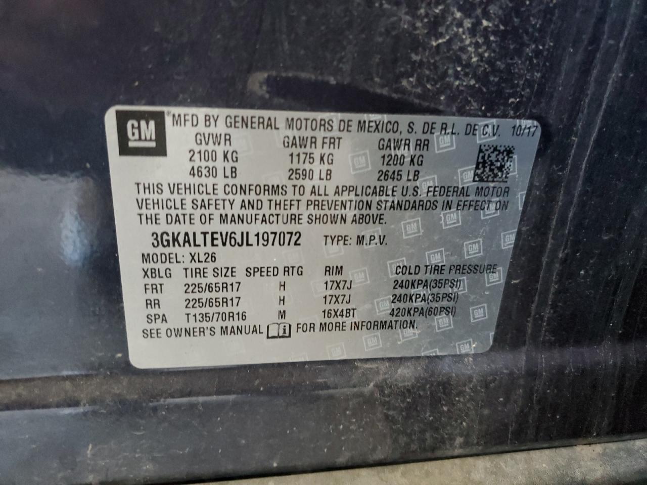 2018 GMC Terrain Sle VIN: 3GKALTEV6JL197072 Lot: 84354675