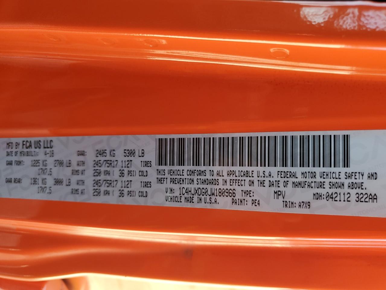 2018 Jeep Wrangler Unlimited Sport VIN: 1C4HJXDG0JW180966 Lot: 82193225