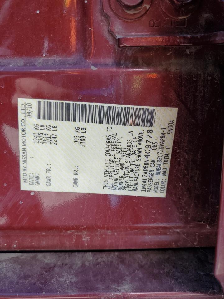 2011 Nissan Altima Base VIN: 1N4AL2AP6BN409778 Lot: 85007655