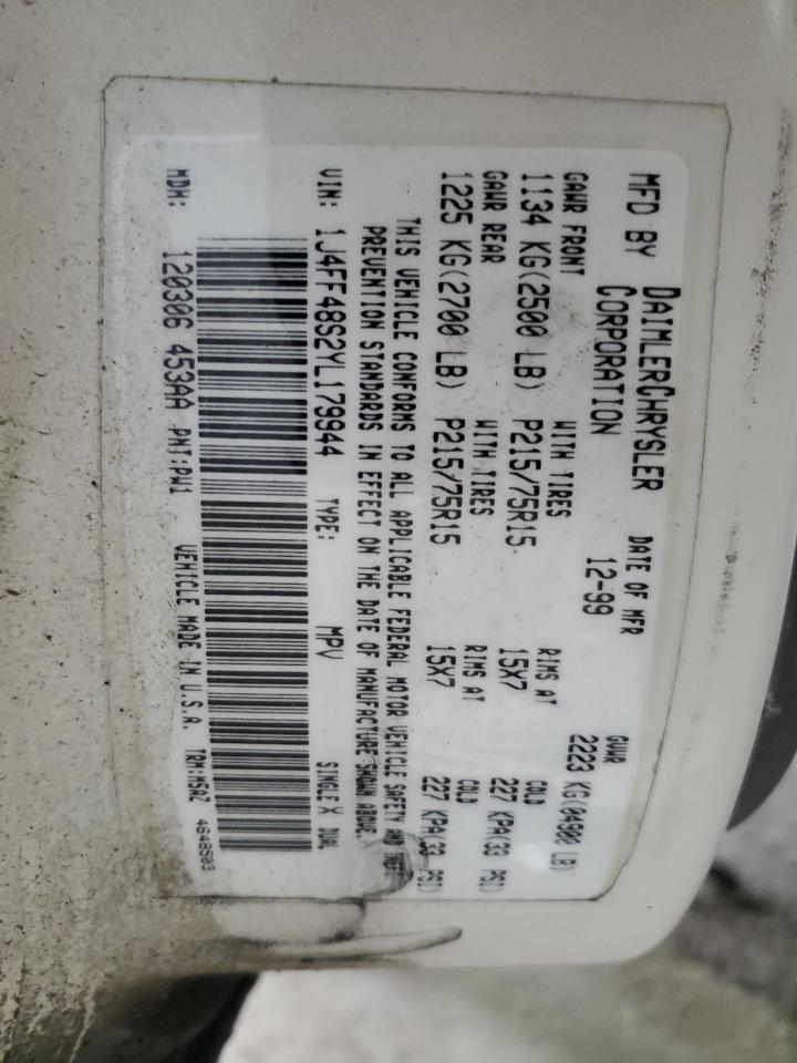 2000 Jeep Cherokee Sport VIN: 1J4FF48S2YL179944 Lot: 89871745