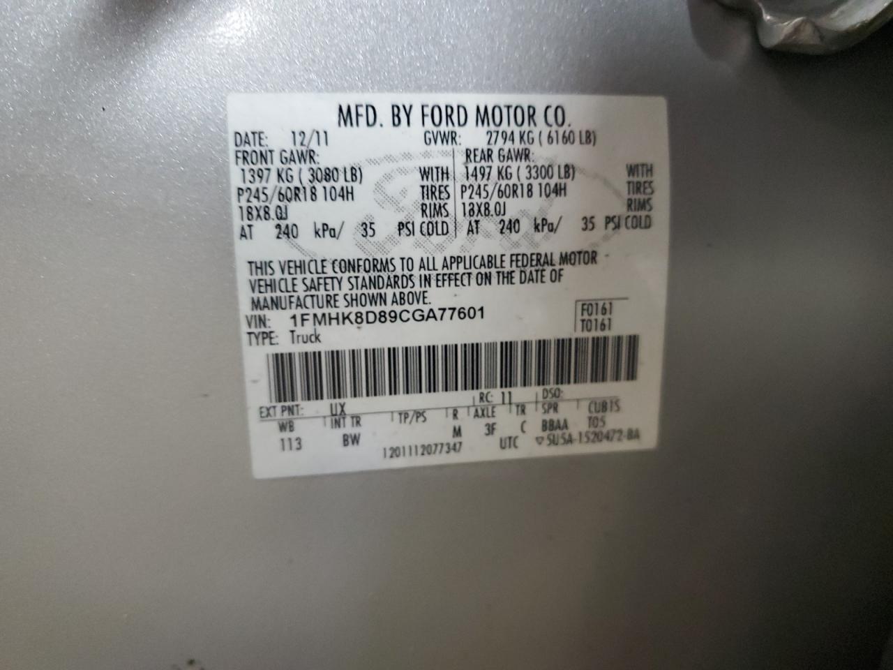 2012 Ford Explorer Xlt VIN: 1FMHK8D89CGA77601 Lot: 86408615