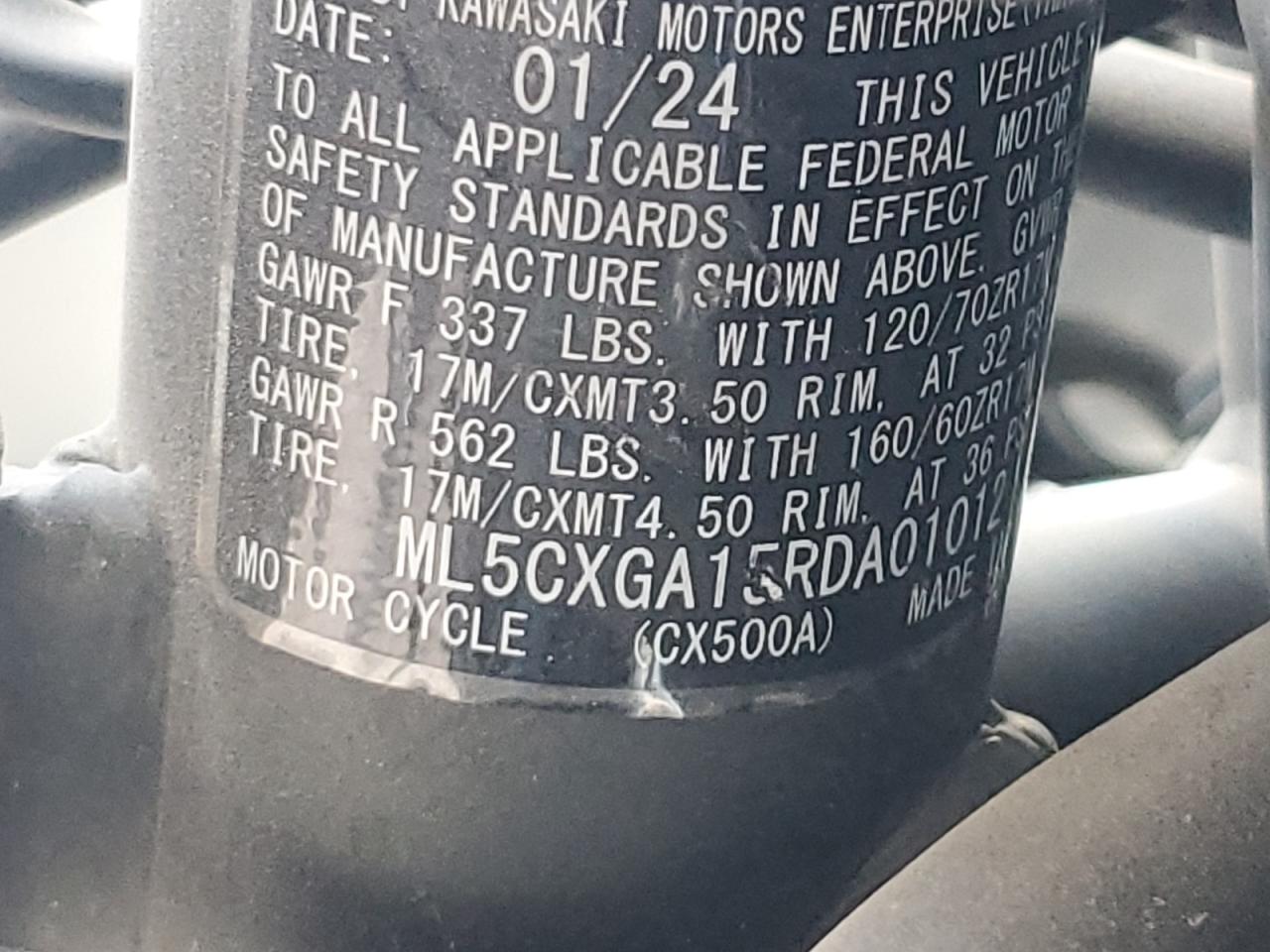 2024 Kawasaki Cx5 VIN: ML5CXGA15RDA01012 Lot: 87091245