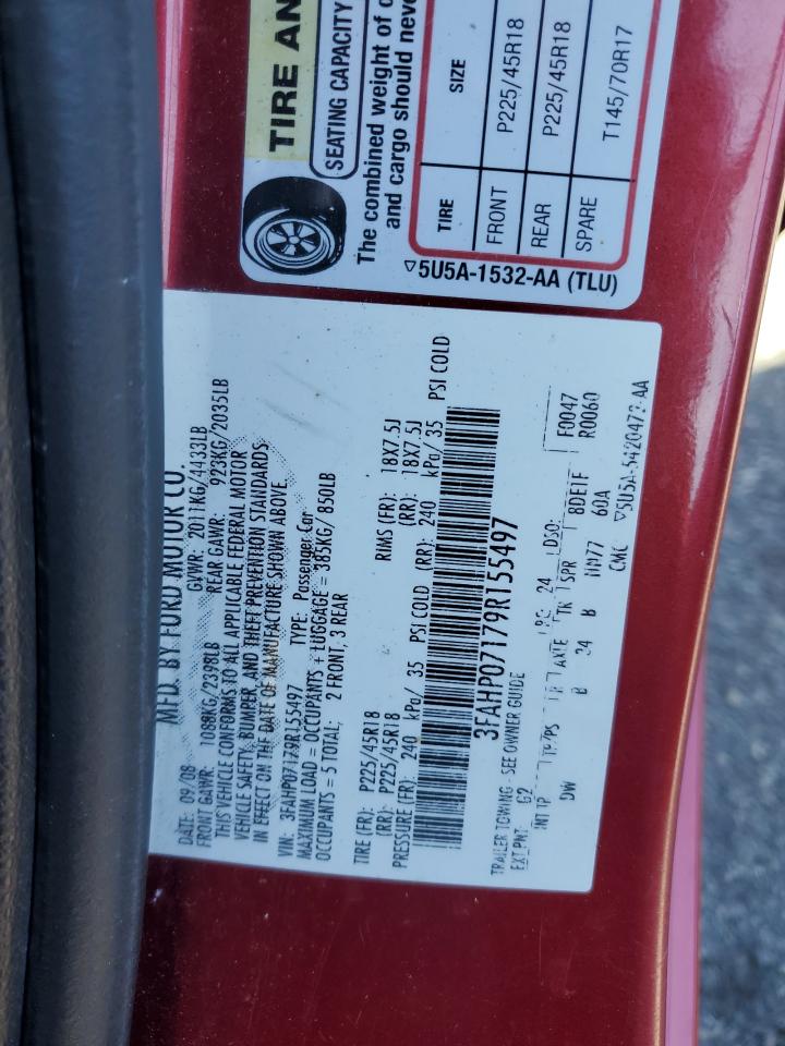 2009 Ford Fusion Se VIN: 3FAHP07179R155497 Lot: 81736805