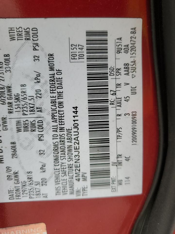 2010 Mercury Mountaineer Premier VIN: 4M2EN3JE2AUJ01144 Lot: 82266065