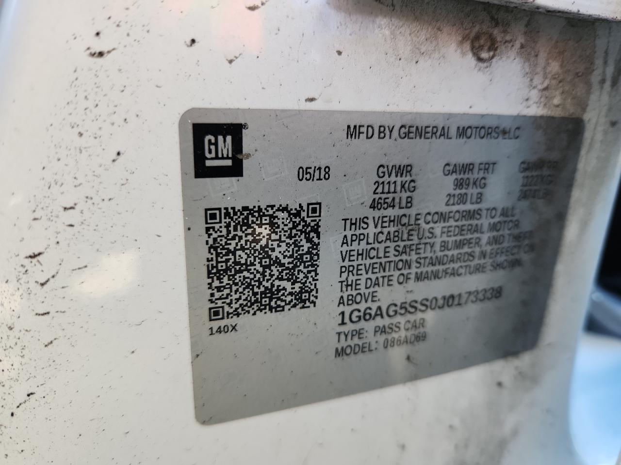 2018 Cadillac Ats Premium Luxury VIN: 1G6AG5SS0J0173338 Lot: 89528825