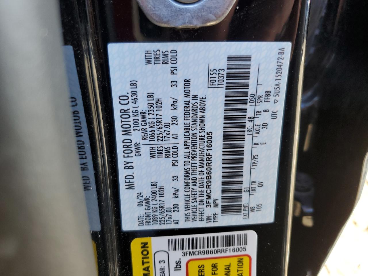 2024 Ford Bronco Sport Big Bend VIN: 3FMCR9B60RRF16005 Lot: 86128955