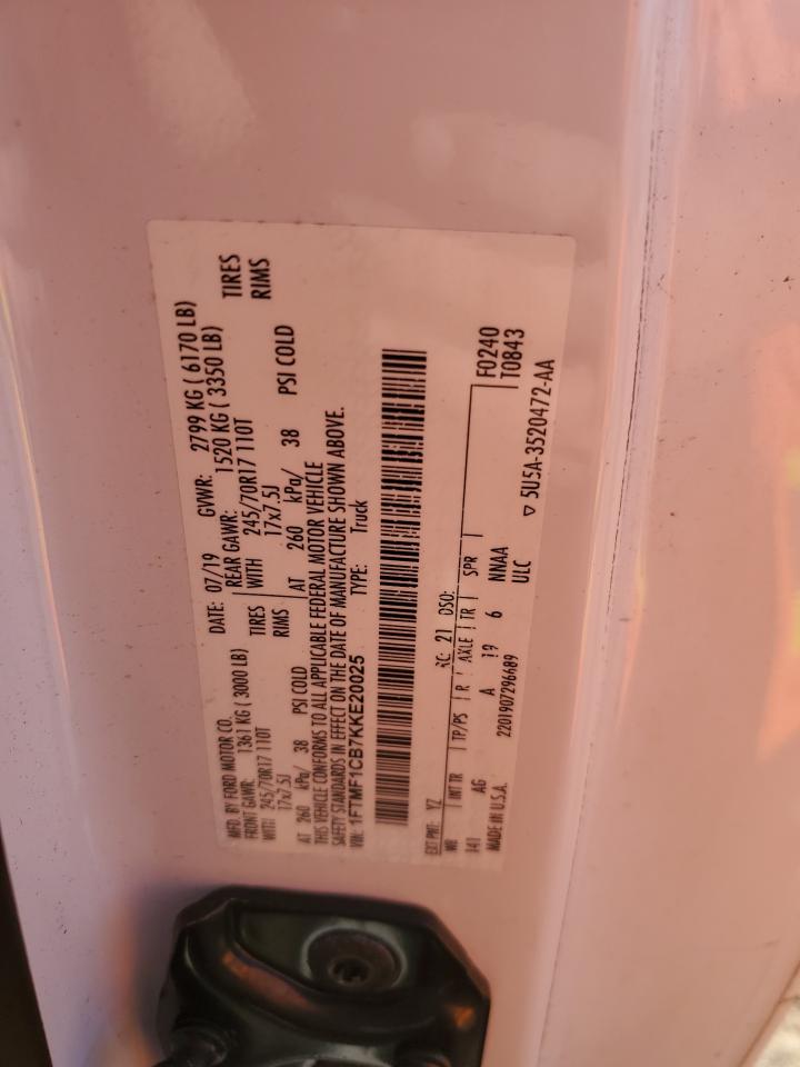 2019 Ford F150 VIN: 1FTMF1CB7KKE20025 Lot: 82393225