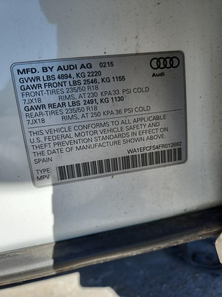 2015 Audi Q3 Premium Plus VIN: WA1EFCFS4FR012682 Lot: 86318605