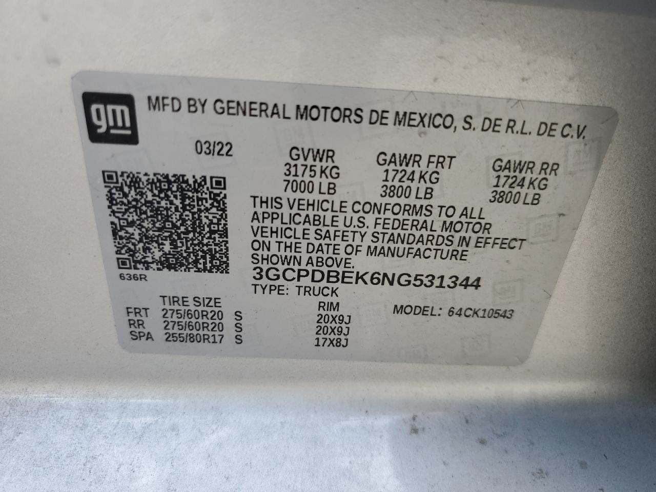 2022 Chevrolet Silverado K1500 Custom VIN: 3GCPDBEK6NG531344 Lot: 82001335