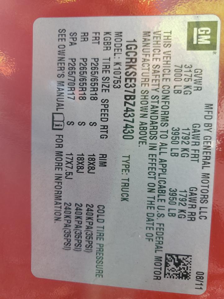 2011 Chevrolet Silverado K1500 Lt VIN: 1GCRKSE37BZ437430 Lot: 84373585