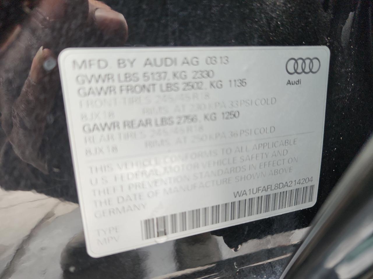 2013 Audi A4 Allroad Premium Plus VIN: WA1UFAFL8DA214204 Lot: 85375015