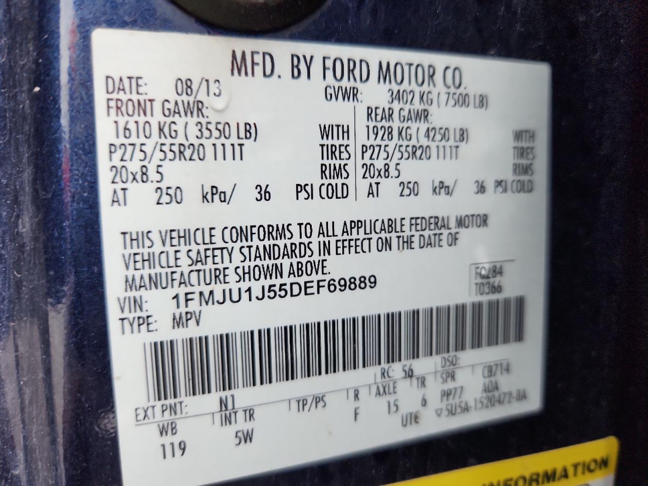 2013 Ford Expedition Xlt VIN: 1FMJU1J55DEF69889 Lot: 82256985