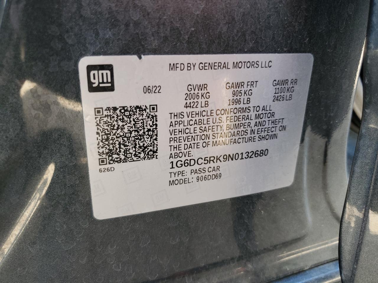 2022 Cadillac Ct4 Sport VIN: 1G6DC5RK9N0132680 Lot: 86714945