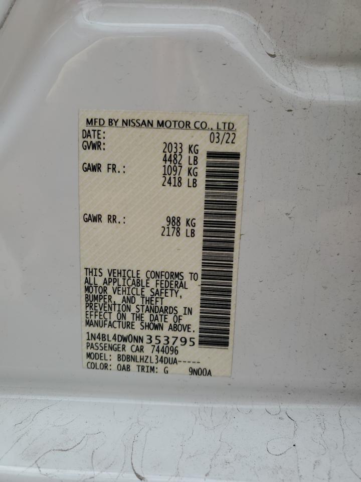 2022 Nissan Altima Sv VIN: 1N4BL4DW0NN353795 Lot: 85728505