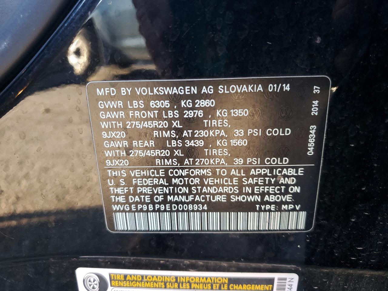 2014 Volkswagen Touareg V6 Tdi VIN: WVGEP9BP9ED008934 Lot: 85675725